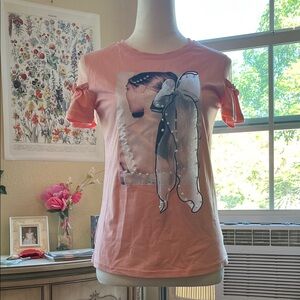 Women's Pink Graphic Bow Short-Sleeve Top